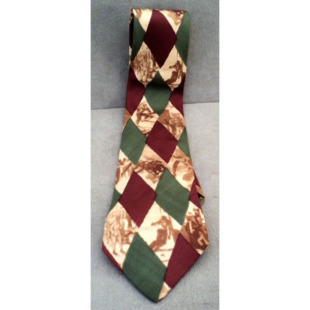 Winter Olympics HUGO BOSS Italian Silk TIE Burgundy Tan Green Brown 3.75" Wide